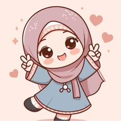 Hijab Cartoon Cute Anime, Hijab Girl Cartoon, Muslim Kids Cartoon, Muslim Cartoon Girl, Cute Hijab Cartoon Wallpaper, Muslim Girl Cartoon Art, Aesthetic Highlight Covers Instagram Pink