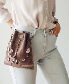 Small Leather Bag, Leather Waist Bag, Floral Leather Bag, Evening Bag Waist Bag Leather, Leather Gifts For Her, Handmade Leather Belt, Leather Waist Bag, Small Leather Bag, Brown Leather Handbags, Leather Fanny Pack, Floral Bags, Leather Belt Bag