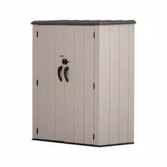 an outdoor storage shed with the door open and two handles on it's sides