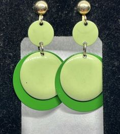 Vintage MCM Shade of Green Enamel Gypsy Discs Dangling Clip Earrings  | eBay Green Metal Drop Clip-on Earrings, Green Metal Clip-on Earrings, Green Enamel Clip-on Earrings, Retro Green Enamel Jewelry, Adjustable Nickel-free Retro Earrings, Retro Green Drop Earrings, Nickel Free Enamel Dangle Earrings, Green Enamel Clip-on Jewelry, Green Enamel Clip-on Earrings As Gift