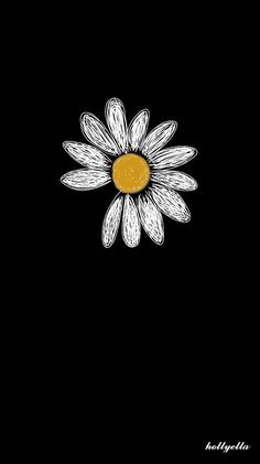 a drawing of a white daisy on a black background