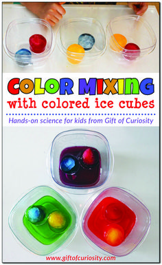 colorful mixing with colored ice cubes and hands on science for kids