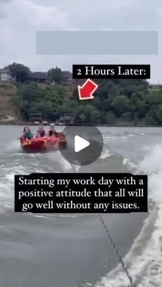 a boat with two people in it is going through the water and has an arrow pointing up