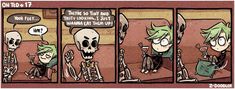 a comic strip with two skeletons and one skeleton