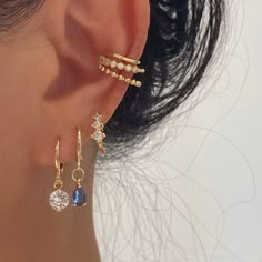 Aesthetic Gold Earrings, Gem Stone Earrings, Ear Stacks, Colourful Earrings, Earring Charm, Piercing Inspo, Gem Earrings