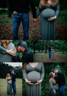 a pregnant couple cuddles in the woods with their baby bump bumpping her belly