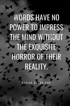 birds flying in the sky with a quote from edgar allen poe about words have no power to impress the mind without the exquisite