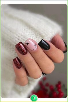 Glittery red short square winter nails with a holiday sparkle. Bold and festive, this glamorous design is perfect for holiday gatherings and cozy winter celebrations. Minimalist Red Nails, Short Winter Nails, Sparkle Nail Designs, Rainbow Beauty, Different Nails, Holiday Manicure, Festive Nail Designs, Christmas Nail Ideas