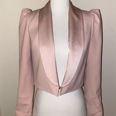 Pale Pink Shawl Collar Micro Jacket Contrast Satin Shawl Collar Full Length Sleeve, Volume At Shoulder Head Cropped Waist Length Lace Blazer Jacket, Light Pink Jacket, Shawl Collar Jacket, Satin Shawl, Pink Shawl, Lace Blazer, Jacquard Jacket, Sequin Blazer, Single Button Blazer