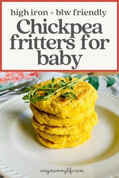 baby - led weaning friendly chickpea fritters for baby on a white plate