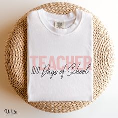 Comfort colors shirt teacher 100 days of school milestone gift for teacher. If you would like a different color of font or tshirt please reach out id love to create a custom order for you. For the oversized look size up 1-3 sizes. Brings extra coziness to your wardrobe while the relaxed fit makes it an excellent daily choice. Available in multiple sizes so you can find the perfect fit. Look at my Size chart for all available sizes. Without side seams The Comfort Colors 1717 tee is knit in one pi Male Teacher Shirts, 100 Day Celebration, Male Teacher, Teacher Tees, Teacher Shirts, Comfort Colors, Adult Outfits