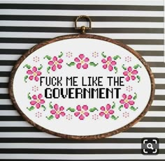 a cross stitch pattern with the words flush me like the government in black and white