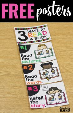 three posters with the words 3 ways to read in front of them on a wooden table