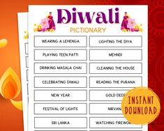 the diwali dictionary is shown with an orange background