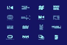 the logos for various films and televisions are shown in white on a blue background