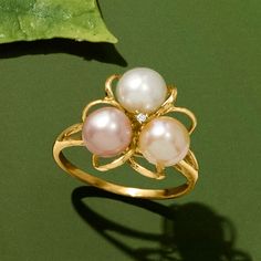 Ross-Simons - 6.5-7mm Multicolored Cultured Pearl Flower Ring, Diamond Accent Over Sterling. Size 5. In feminine fashion, our 18kt yellow gold over sterling silver flower ring blooms stunning 6.5-7mm multicolored cultured freshwater button pearl petals around a sparkling diamond accent center. It's the perfect piece for sprucing up your formalwear. 5/8" wide. Multicolored pearl flower ring. Pearl birthstones are the perfect gift for June birthdays. Flower Ring Diamond, Pearl Flower Ring, Pearl Birthstone, Silver Flower Ring, Ring Pearl, June Birthday, Feminine Fashion, Ring With Diamond, Sparkling Diamond