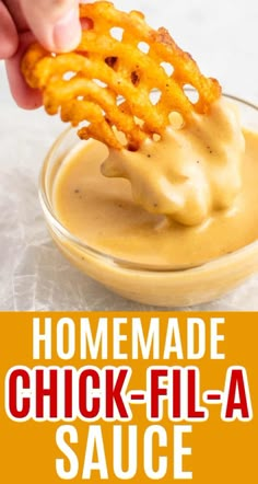 homemade chicken - fil - a sauce in a glass bowl with a hand dipping it