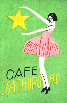 a drawing of a woman in a pink dress with a star on her head and the words cafe jahupo ro written below