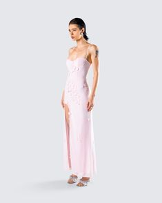 You’ll be the prettiest pick in this little number 🌸 With a floral appliqué trim, interlock lining, padded bust cups, and adjustable straps - this power mesh pink maxi is all you need to bloom into your prettiest self 😏 Feminine Pink Maxi Dress With Adjustable Straps, Pink Floral Embellished Maxi Dress For Parties, Pink Elegant Maxi Dress With Adjustable Straps, Elegant Pink Maxi Dress With Adjustable Straps, Pink Maxi Dress With Adjustable Straps For Garden Party, Pink Birthday Dress, Pink Floral Maxi Dress, Pink Aura, Pink Maxi