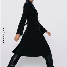 Wool 75% Polyamide Flash Sale Price Firm Black Belted Wool Coat For Fall, Structured Black Wool Coat For Office, Long Sleeve Black Wool Belted Coat, Chic Black Wool Coat, Black Long Sleeve Belted Wool Coat, Elegant Black Belted Wool Coat, Chic Black Long Sleeve Wool Coat, Black Belted Pea Coat For Fall, Fitted Black Belted Wool Coat