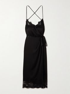 There's an undeniable elegance and allure to SAINT LAURENT's dress. It's made from silk-satin, trimmed with delicate lace at the edges and has long, tonal ties to highlight the wrap-effect waist. Wear yours with a pair of the house's towering heels. Turkey Clothes, Yves Saint Laurent Dress, Saint Laurent Dress, Belted Wrap Dress, Black Lace Cocktail Dress, Velvet Midi Dress, Exclusive Dress, Silk Gown, Silk Maxi Dress