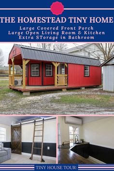 the tiny house tour poster with pictures of different rooms and furnishings in it, including a loft