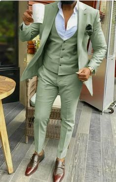 Three-Piece Green Suit for Men - Elegant Green Wedding Attire, Custom Tailored | eBay Sage Green Blazer Men, Grad Suits, Green Suits, Men Suit Wedding, Green Suit Men, Olive Green Suit, Mens Wedding Suits, Green Wedding Suit, Men Suits Wedding