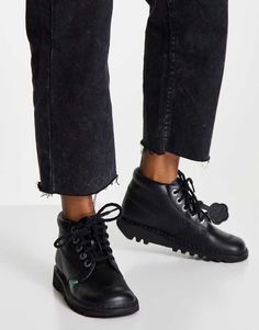 Boots by Kickers These boots on repeat Lace-up fastening Padded cuff Round toe Chunky rubber sole Textured tread Flat Leather Boots, On Repeat, Leather Boots, Rubber Sole, Online Shopping, Latest Trends, Asos, Lace Up, Cuff