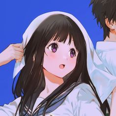 two anime characters with long black hair and one is wearing a white shirt, the other has dark brown hair