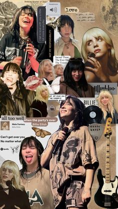 a collage of people with guitars and music instruments in their hands, including one woman singing into a microphone