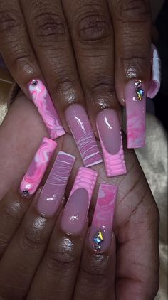 Birthday Valentines Nails, Bratz Inspired Nails, Bratz Nails Design, Long Pink Acrylic Nails, Bratz Nails, Exotic Nail Designs, Future Nails, Cute Pink Nails, Tapered Square Nails