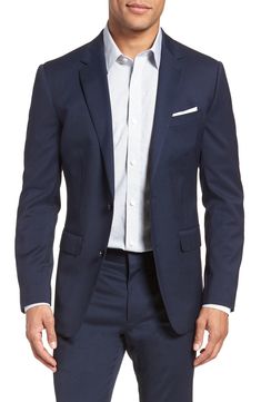 Men's Bonobos Jetsetter Slim Fit Stretch Wool Blazer, Size 42 L - Blue Men Work Outfits, Mens Suits Casual, Suited Men, Wool Blazer Mens, Business Attire For Men, Trim Fit