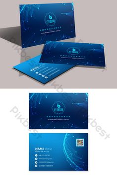 the business card is designed to look like an abstract blue background with lines and dots