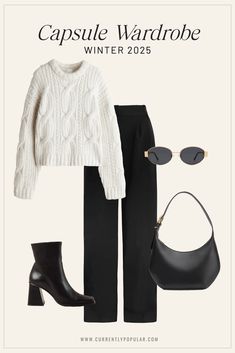 Simple Work Outfits Winter, Office Outfit Winter Cold Weather, Day Drinking Outfit Winter, Women’s Outfits Winter, Resort Capsule Wardrobe, Capsule Wardrobe Aesthetic, Winter Date Night Outfit, Winter Business Casual, Post Partum Outfits