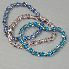 Glass Bead Bracelet Lot of 3 Pink Blue Faceted Dainty Stretch Silver Tone 6.75" Glass Bead Bracelet, Beaded Crafts, Glass Bracelet, Glass Beaded Bracelets, Jewellery Making, Bead Bracelet, Glass Bead, Bead Work, Pink Blue