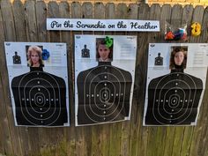 three shooting targets with pictures of women on them