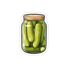 a jar filled with pickles sitting on top of a table