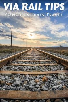 a train track with the words via rail tips canadian train travel