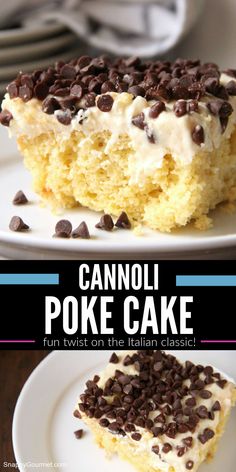 CANNOLI POKE CAKE ON PLATE Cannoli Poke Cake, Oreo Dirt Pudding, Dessert Mascarpone, Italian Desserts Easy, Easy Cake Recipe, Orange And Chocolate