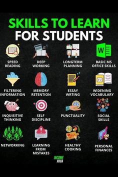 a poster with the words skills to learn for students