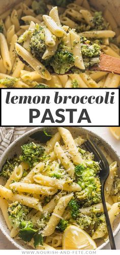 broccoli pasta with lemon and parmesan cheese in a bowl