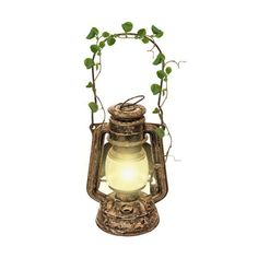 an old lantern with ivy growing out of it's sides on a white background