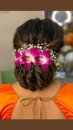 Flower Bun Hairstyle, Indian Bun Hairstyles, Flower Bun, Wedding Bun Hairstyles, Bridal Bun