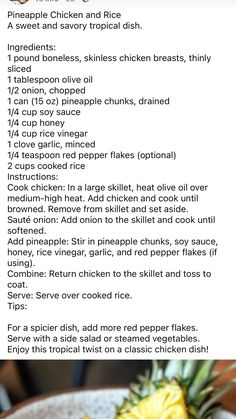 the pineapple chicken and rice dish is shown in this recipe, with instructions for how to make it