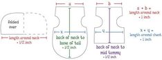 the sewing pattern is shown with measurements for each piece