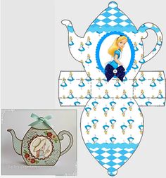 an image of a paper teapot with a princess on it's side and the top half cut out