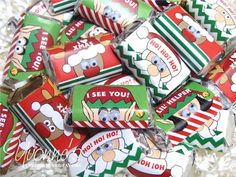 christmas candy wrappers with santa clause on them