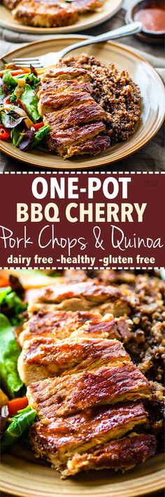 one pot bbq cherry pork chops and quinoa is the perfect meal