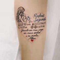 a woman's leg with a tattoo on it that reads, raphael sequins