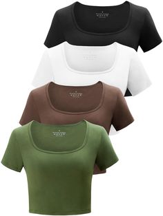 PRICES MAY VARY. High quality cotton fabric - This workout crop tops for women is made of 95% cotton and 5% spandex fabric, ensuring the perfect combination of comfort and durability. The cotton fabric has excellent breathability and moisture-wicking properties, keeping you slim fitted and comfortable, while the addition of spandex makes the garment more elastic and durable. Trendy square neck design - This basic tops for women trendy features a high-neck round collar and minimalist design, show Workout T Shirts For Women, Amazon Crop Tops, Amazon Tops For Women, Basic Tops For Women, Baggy Crop Top, Basic Crop Tops, Gym Wardrobe, Square Neck Blouse, Crop Tops For Women